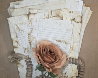Vintage Coffee-Stained Aged Paper: Hand-Dyed 50 Sheet Assorted Pack for Junk Journaling and Scrapbooking