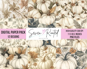 Fall Digital Paper Pack 4: Pumpkin, Autumn Leaves, Scrapbook Junk Journal Pages (PNG Digital Download)