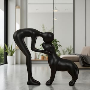 Resin Dog Owner Figurine – Minimalist Pet Lover Sculpture – Modern Home or Office Decor – Dog Mom/Dad Gift – Christmas & Pet Memorial