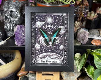 Framed Butterfly Blue Bottleneck ‘The Universe’ Custom Tarot Gothic Wall Art - Graphium Sarpedon