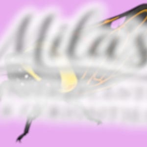 May include: A digital illustration of a butterfly with black and yellow wings, set against a pink and white blurred background. The butterfly has a yellow body and is in flight. The text "Mila's" is blurred in the background.