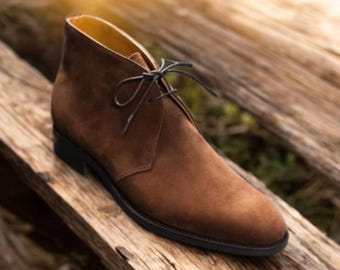 Handmade Brown Suede Leather Lace-Up Boots: Men's Oxford Ankle Boot