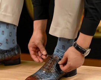 Handmade Alligator Print Leather Oxford Brogue Bespoke Shoe