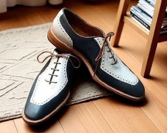 Ręcznie robione dwukolorowe skórzane buty typu Oxford Brogue: całe cięcie, męskie, formalne