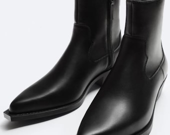 Handmade Bespoke Black Leather Chelsea Boots: Men's Black Ankle Long Boot