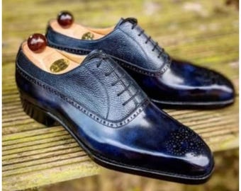 Ręcznie robione dwukolorowe skórzane buty typu Oxford Brogue: Formalne buty męskie typu Oxford