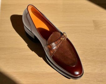 Handmade Brown Leather & Suede Loafer Shoes: Custom Men's Moccasin
