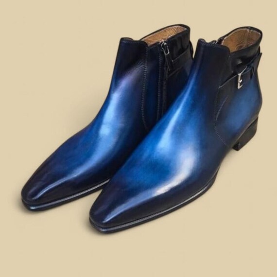 blue dress boots mens Handmade men royal blue suede chelsea boots, formal men dress office boots  mens
