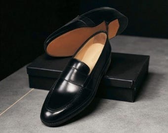 Bespoke Top Notch Handmade Black Leather Slipper Loafer Shoes: Custom Men's Personalize Formal Moccasin