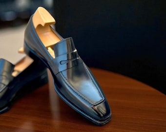 Mocasines Oxford de cuero negro hechos a mano: mocasines formales para hombre