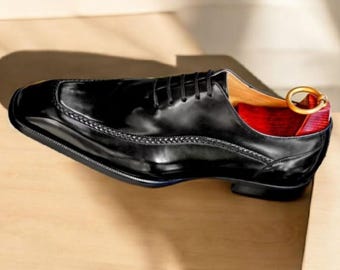 Men's Personalize Handmade Shinny Black Leather Oxford Brogue Bespoke Shoe Customized Trendy Shoes