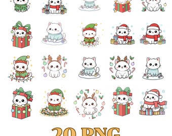 Christmas Cat Clipart Bundle: Kawaii Holiday Kitty PNG (Digital Download)