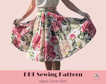 1950s Full Circle Skirt with pocket, Sizes XXS – 4XL,  No-Print Sewing Pattern, Beginner friendly