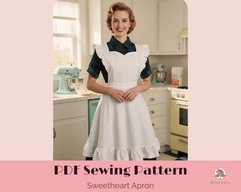 Vintage Sweetheart Apron Sewing Pattern PDF  |  Ruffles, long and adjustable ties
