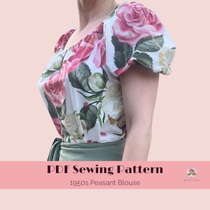 1950s Peasant Blouse Sewing Pattern | Instant PDF download | Beginner | XXS - 4XL