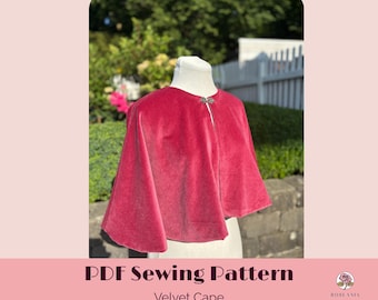 Velvet Cape Sewing Pattern PDF | Vintage Waist-Length Capelet, Lined Open Front Cloak