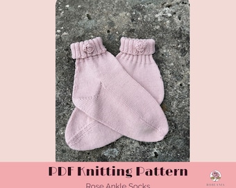 3D Rose Wool Socks Knitting Pattern | Vintage 1950s Floral Ankle Socks (PDF Download)