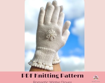 Vintage 1950s Gloves Knitting Pattern | Romantic Borders with Pearl & Daisy Embellishments | PDF Instant Download