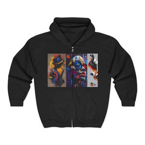 Artistic Zip-Up Hoodie: Colorful Graphic Print, Unisex Fashion