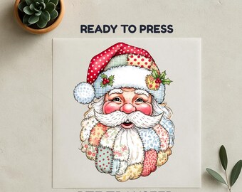 Santa Heat Transfer Print, Christmas DTF, High Quality, Patchwork Santa Dtf, Cute Santa Print, Retro Xmas Print, Christmas Gangsheet