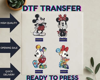 Minnie Mouse and Mickey Mouse DTF Bundle,  Heat Transfer Print, Ready To Press, Iron On Disney Dtf Sheet