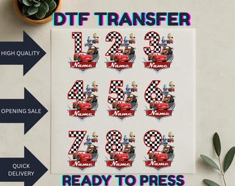 Custom Birthday DTF, Cars Age Dtf, Mcquen Name Dtf, Birthday Party Dtf,  Heat Transfer Print, Ready To Press, High Quality, No Weeding