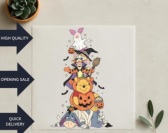 Pooh and Friends Halloween Dtf, Fall Pumpkin Winnie Dtf, Funny Halloween, Heat Transfer Print