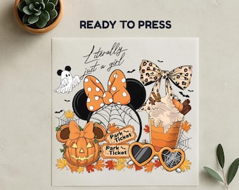 Minnie Pumpkin Latte Dtf, Halloween DTF, Disney Pumpkin Spice Dtf, Heat Transfer Print, Ready To Press, High Quality, No Weeding, Gang Sheet