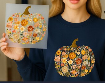 Floral Pumpkin DTF, Heat Transfer Print, Autumn Dtf, Fall Pumpkin Dtf, Ready To Press, No Weeding, High Quality Dtf, Pumpkin Gang Sheet