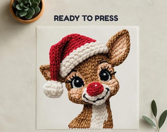 Christmas Deer Latch Hook Dtf, Deer Christmas Crochet Dtf, Faux Yarn Deer Dtf, Heat Transfer Print, Ready To Press, No Weeding, High Quality