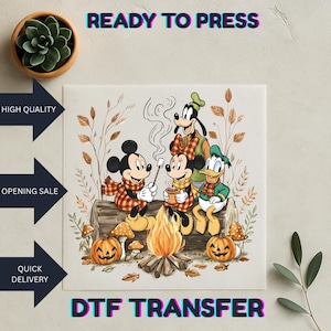 Retro Mickey and Friends Halloween Dtf, Herfst Camping Boo Dtf, Herfst Pompoen Dtf