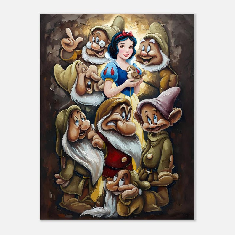 Seven Deocr Snow White and Seven Dwarfs Art Print, Fairy Tale Textured Painting ...
