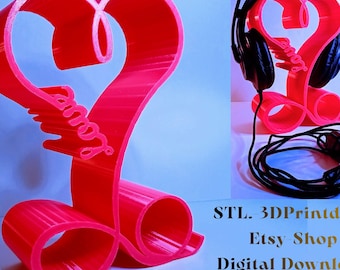 Heart Headphone Stand STL - Modern Gaming Desk Decor, Aesthetic Headset Holder 3D Print File, Valentine's Gift for Gamers, ADcreate3D Design