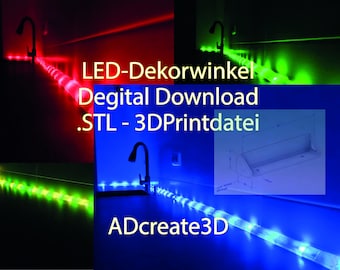 Led Corner Decor Stl Set for Kitchen & Gaming, Diy Ambient Lighting Wall Mount, 3D Print Digital Files, Modular Led Strip Channel Holders