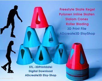 STL 3D Print File Freestyle Skate Cones Inline Slalom Pylons, Roller Skating Cones 3D Printing Design, Digital Download STL