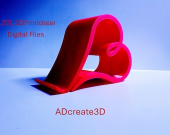 Heart Phone Stand STL – One Piece 3D Print File – Minimalist Smartphone Holder – Valentine’s Day Desk Decor – Digital Download