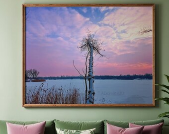 Magdeburg Winter Sunset Set of 3 Gallery Wall Art, Pink Salbker See Photography, Digital Download ISO A1-A4, Authentic Nature Photo No AI