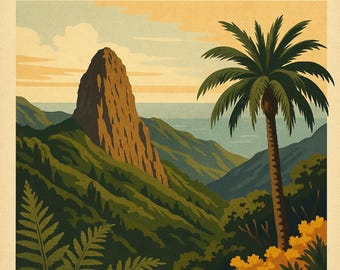 Póster vintage de La Gomera: arte mural digital retro, arte de viaje imprimible