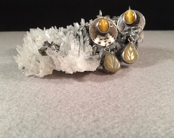 Tiger's Eye and Opal Earrings