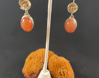 Peach Moonstone and Sterling Silver Earrings