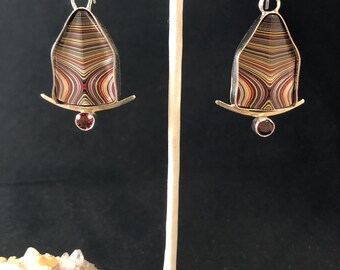 Fordite and Garnet Earrings