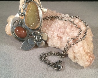 Moonstone & Druzy Pendant - MOCHA DREAMS