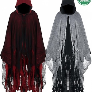 Gothic Hooded Cloak Set Medieval Grim Reaper Costume Unisex Cosplay