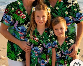 Camisa hawaiana Stitch, camisa abotonada Tropical Jungle Aloha, estampado floral Blue Alien