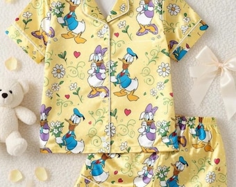 Donald Daisy Flower Pajamas, Disney Cute Matching Family Set, Romantic Sleepwear, Pastel Yellow Cozy Pjs, Gift For Her