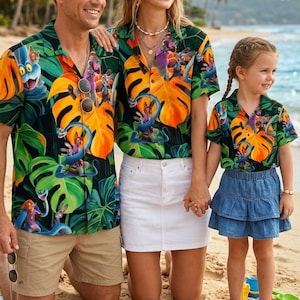 Camisa hawaiana de Zootopia, Nick Judy Tropical Jungle Aloha, camisa abotonada con estampado de serpiente azul