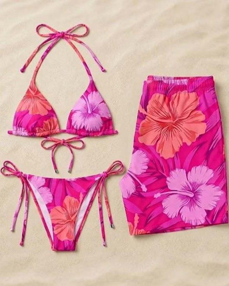 Matching Couple Swimwear Set, Tropical Hibiscus Bikini and Trunks ...