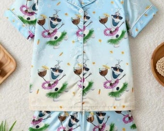 Olaf Pajamas, Disney Frozen Cute Tropical Set, Matching Family Sleepwear, Pastel Blue Summer Pjs, Gift For Her