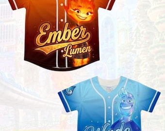 Ember & Wade Baseball Jersey - His Ember Her Wade Matching Jersey Disneyland Elemental Couple Shirt Romantic Magic Trip Valentine Gift 2026