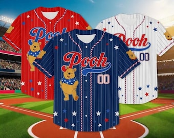 Winnie the Pooh Baseball Jersey, Patriotic 4th of July Shirt, Custom Family Matching Apparel